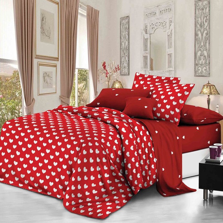 Házassági ágynemű rugalmas ágyhuzattal és szögletes párnahuzattal, Mireia, mercerizált pamut, többszínű