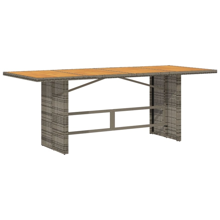 Градинска маса с плот от акация vidaXL, сиво, 190x80x75 см, полиратан, 21.8 Kg
