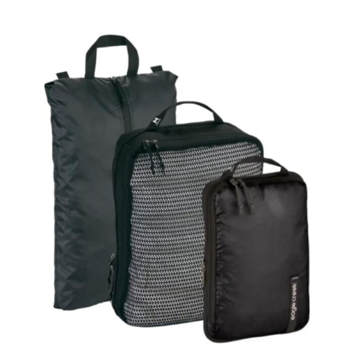3 db-os Eagle Creek Pack It Essentials poggyászrendező készlet, antibakteriális, 18,5x26x8/25,5x36x11/28x41 cm, fekete