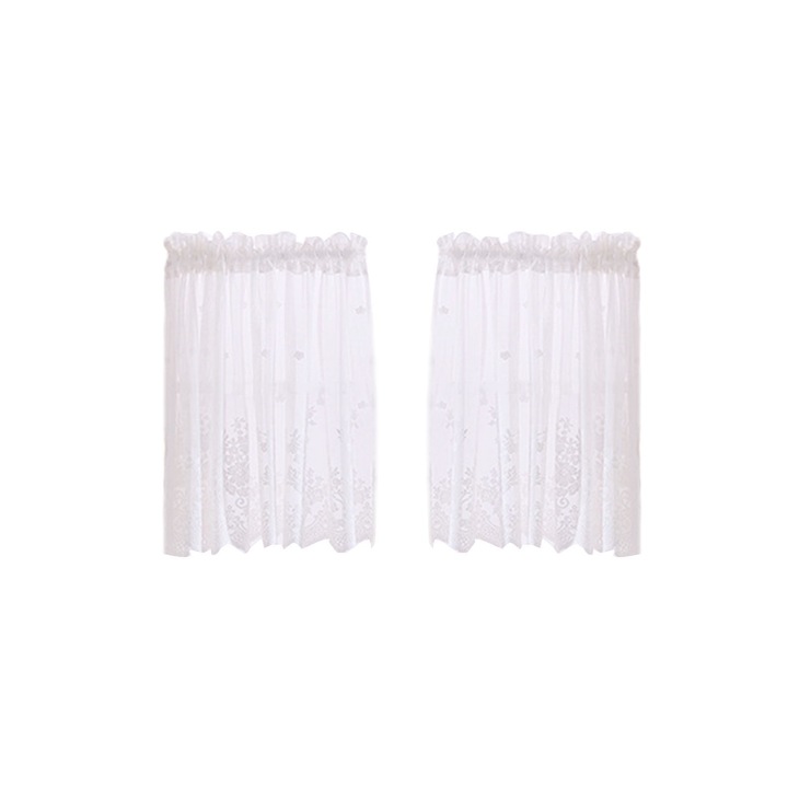 Комплект от 2 кухненски пердета, Полиестер, 137x61 см / 74x90 см, Бяло