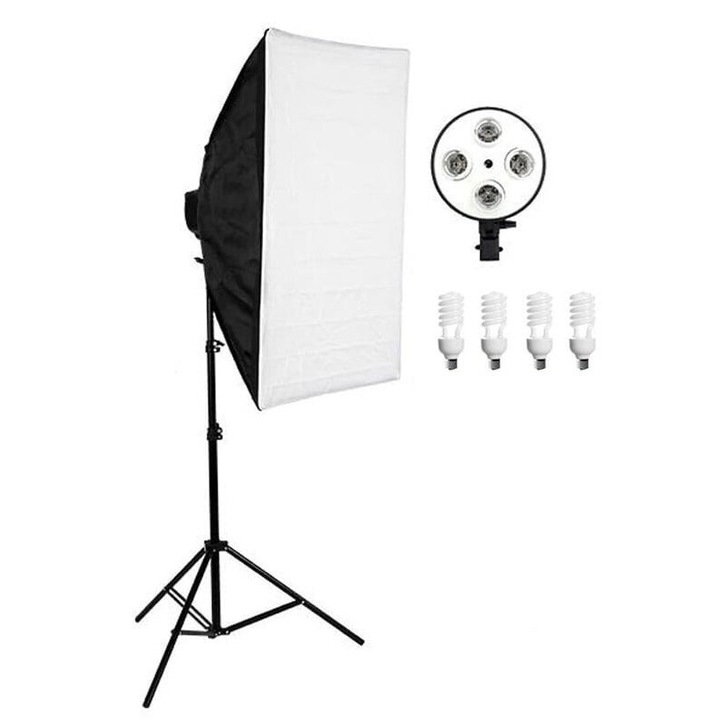 Softbox, 4 izzós foglalat, állítható állvány 200 cm, 4 x 45 W-os izzó, Dactylion®