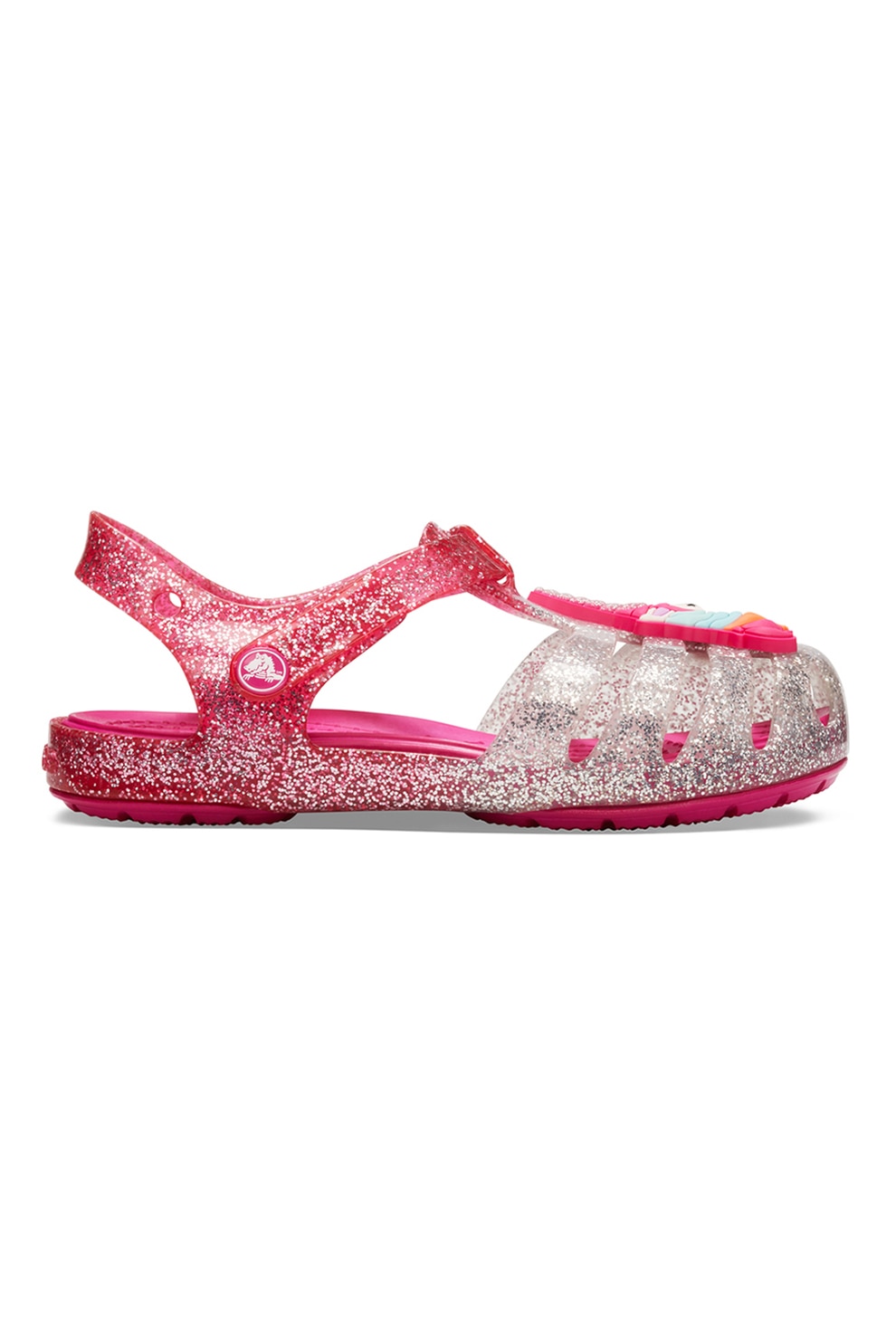 Crocs, Sandale cu aspect stralucitor, Roz aprins, Argintiu, 20-21 EU