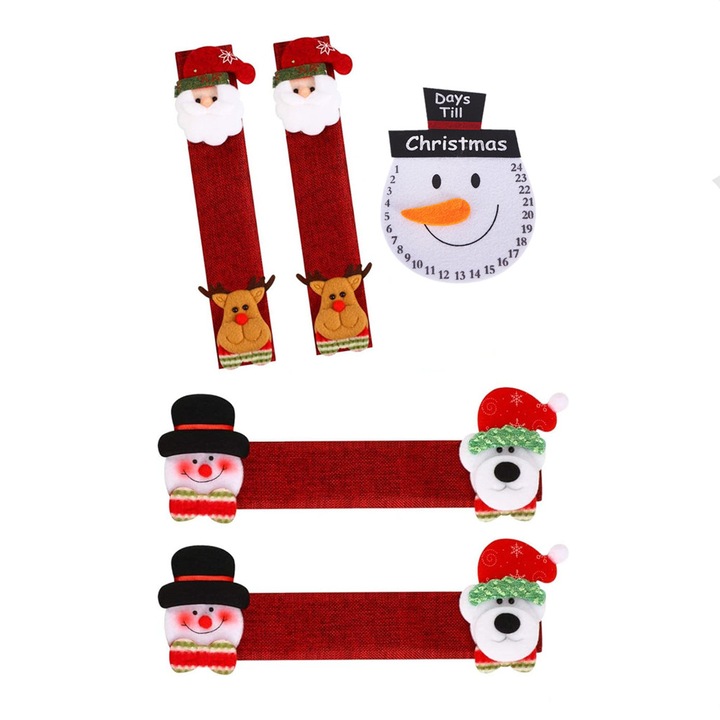 5 db-os karácsonyi díszkészlet, EZGETOP®, Hűtőajtóhoz, Többszínű