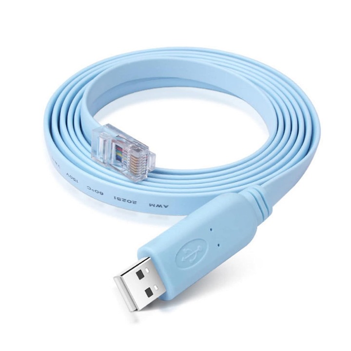 USB към RJ45 конзолен сериен кабел, USB2.0 към RJ45, За Cisco рутери/AP рутер/Switch Windows, Mac, Linux, 1,8 м, син