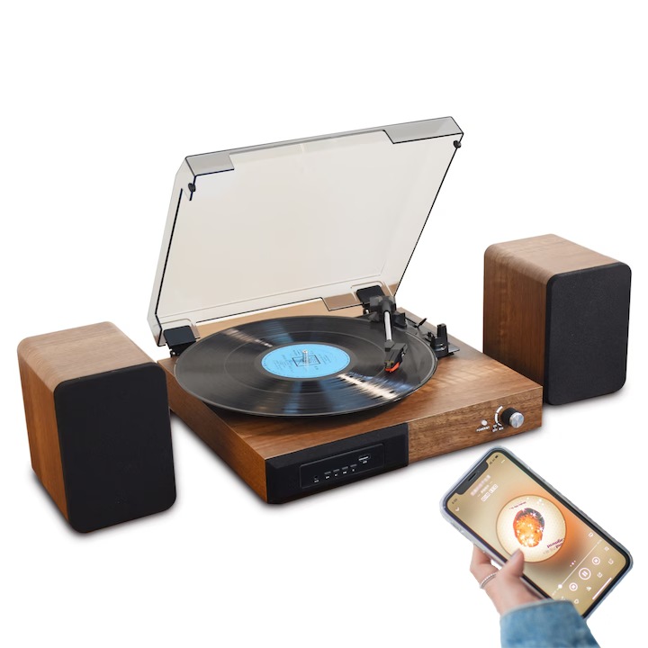 Стерео приемник, Включени високоговорители, Bluetooth, AUX, 3 скорости, Дърво