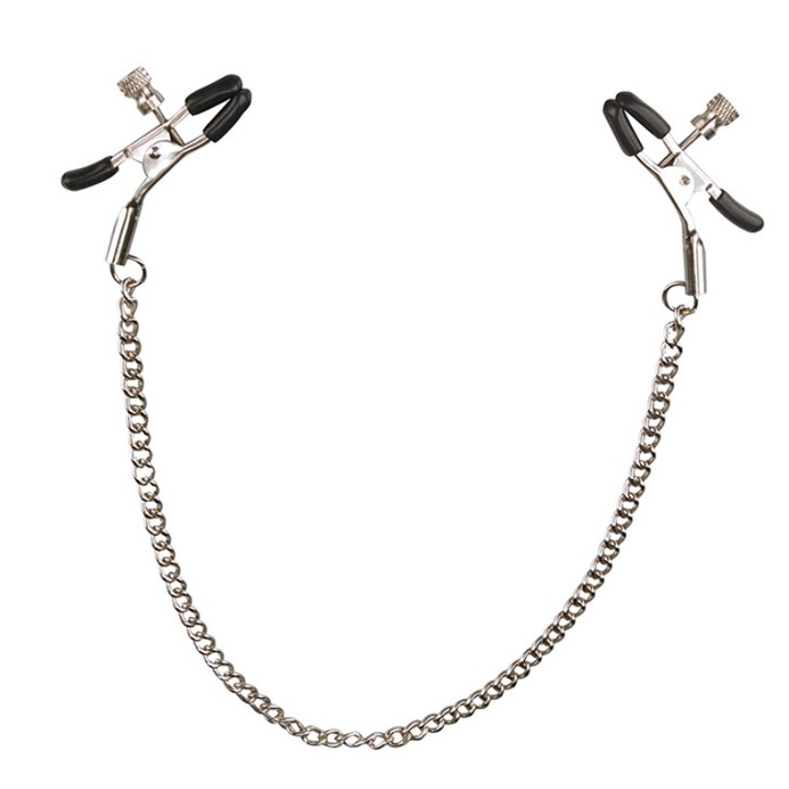 Комплект за BDSM, Щипки за зърна, Неръждаема стомана, Верижка 30 см, Черен
