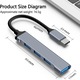 Хъб 4 в 1 USB Type-C Port Hub, 3x USB2.0, 1x USB3.0, сив, за лаптоп Mac, USB стик, друго устройство Type-C
