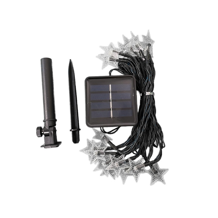 Instalatie de Craciun solara, OEM, alb cald, 5 m 20 LED-uri, forma stele
