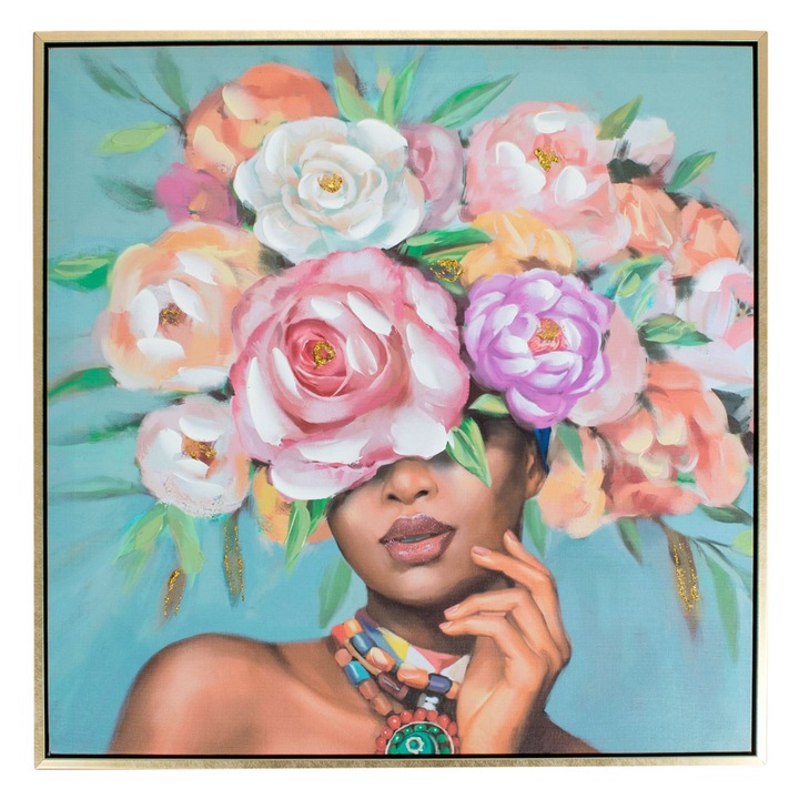 Картина с маслени бои Жена с цветя в косите 60x60x3cm