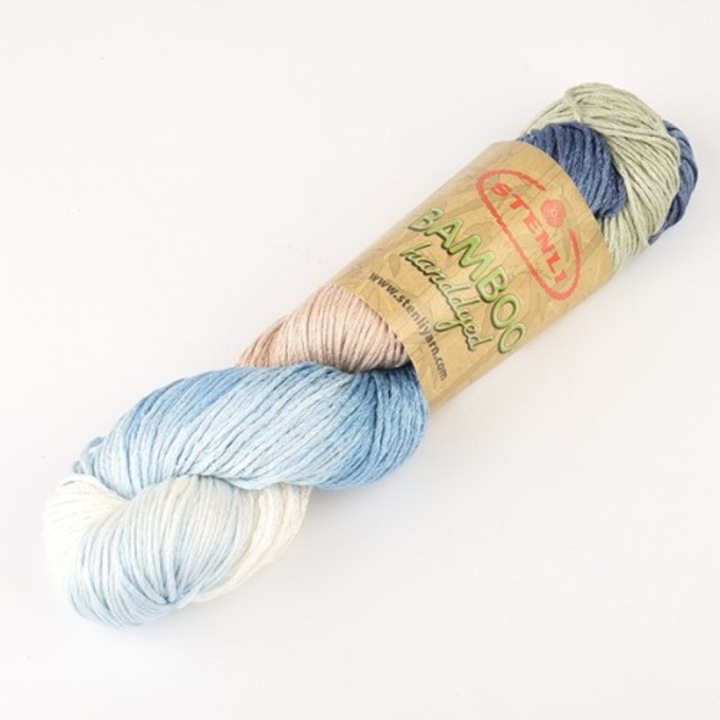 Set 2 buc fir textil Stenli Bamboo albastru cu bej - cod 173, 100g/250m