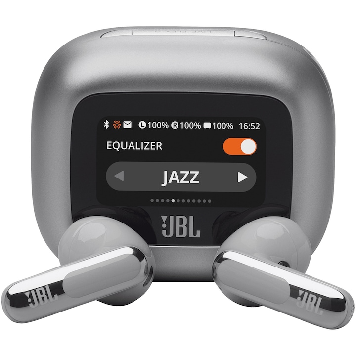 JBL Live Flex 3 fülhallgató, Bluetooth 5.3, In-Ear, Nagy felbontású, Smart Case, True Adaptive NC, Autonomy 50H, Többpontos, IP54, Ezüst