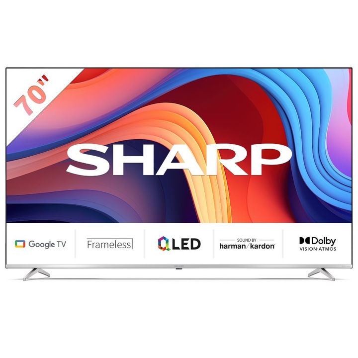 Телевизор Sharp LC-70GP6260, 70”, 4K, Ultra HD, QLED Google TV, Сребрист
