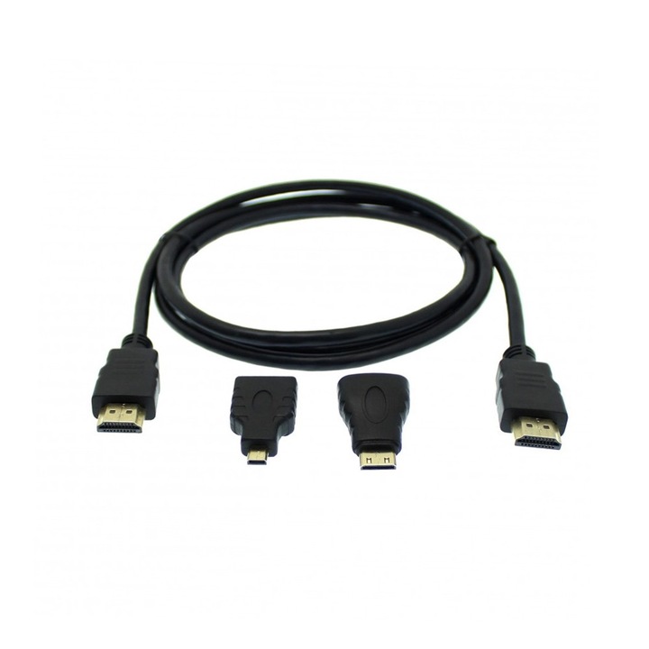 Cablu HDMI, 1.4V, Mufe extra Mini HDMI / Micro HDMI, 1.5 m, Negru