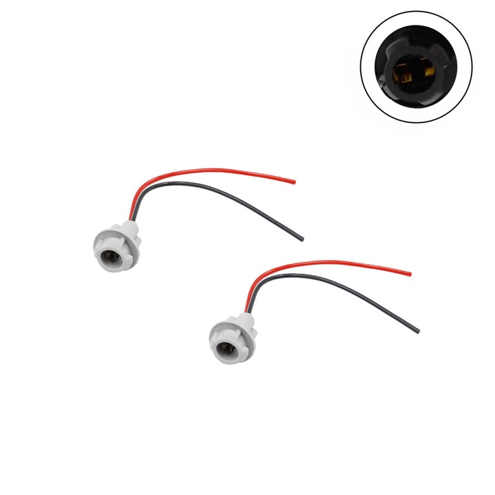 Set 2 bucati baza becuri auto, pentru lampa tip T10, 12/24V 10cm