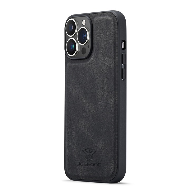 Калъф за iPhone 14 Pro, CaseMe, мека текстурирана кожа, back cover, Черно