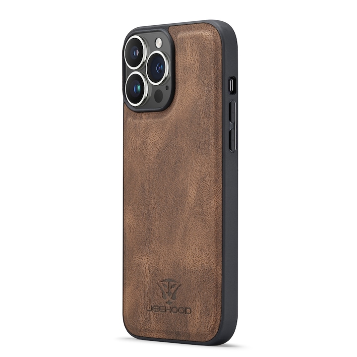 Калъф за iPhone 14 Pro, CaseMe, мека текстурирана кожа, back cover, кафяво