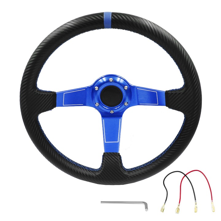 Volan auto, 35cm, negru/albastru