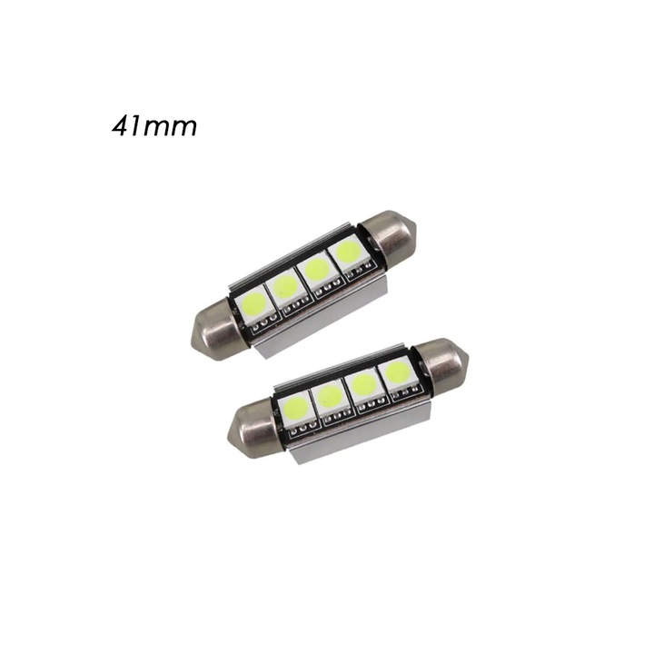 Set 2 Becuri LED 12V 4 SMD 6000K 41x12mm
