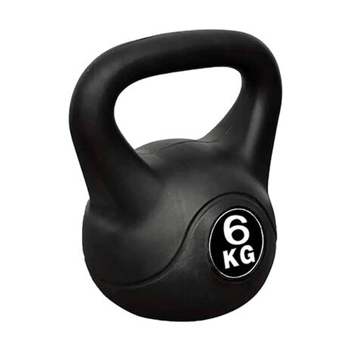 Gantera Kettlebell 6kg, PVC, negru