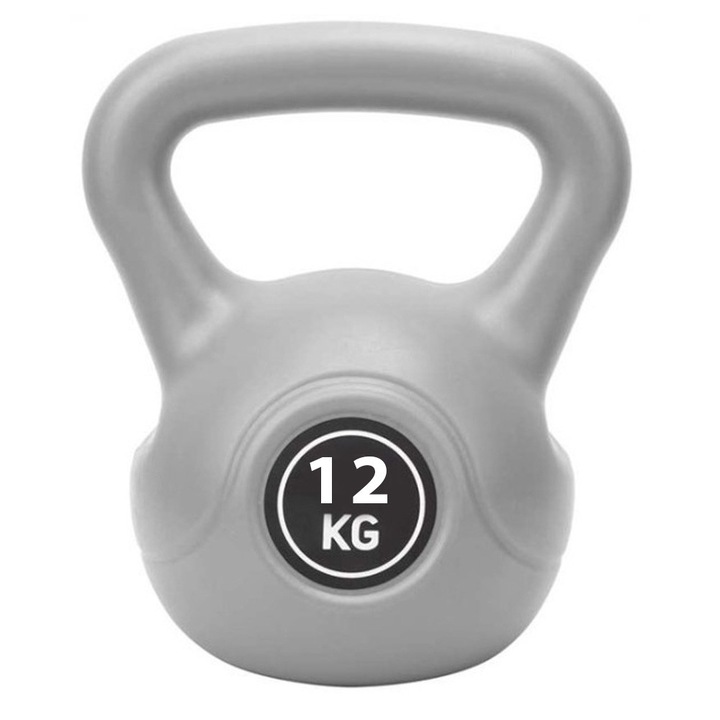 Haltere Kettlebell 12kg, plastic, culoare neagra