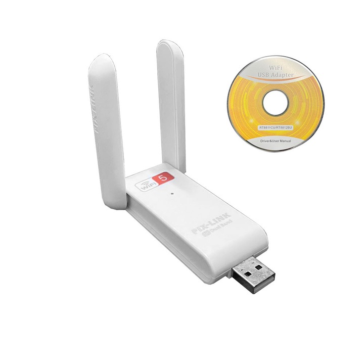 Adaptor WiFi Dual Band, PIX-LINK, 2.4GHz, 300Mbps, 5GHz, 866Mbps, 0.030kg, alb