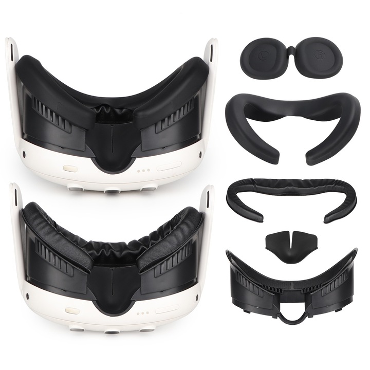 JENUOS® маска за лице за Meta Quest 3, с капак на лещите, водоустойчива и прахоустойчива, уникален дишащ дизайн, PU кожа, омекотяване на лицето, подобрява игровото изживяване, черна