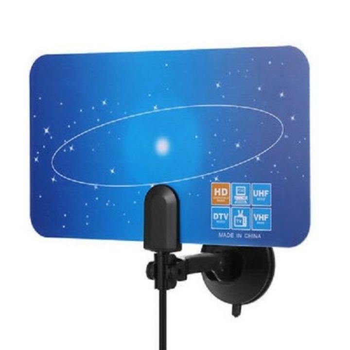 Antena TV UHF/VHF, 18x26x4cm, HD 1080p, 1m cablu
