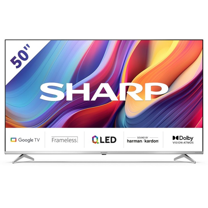 Televizor, Sharp, LC-50GP6265, 50”, 4K, Ultra HD, QLED Google TV, Argintiu