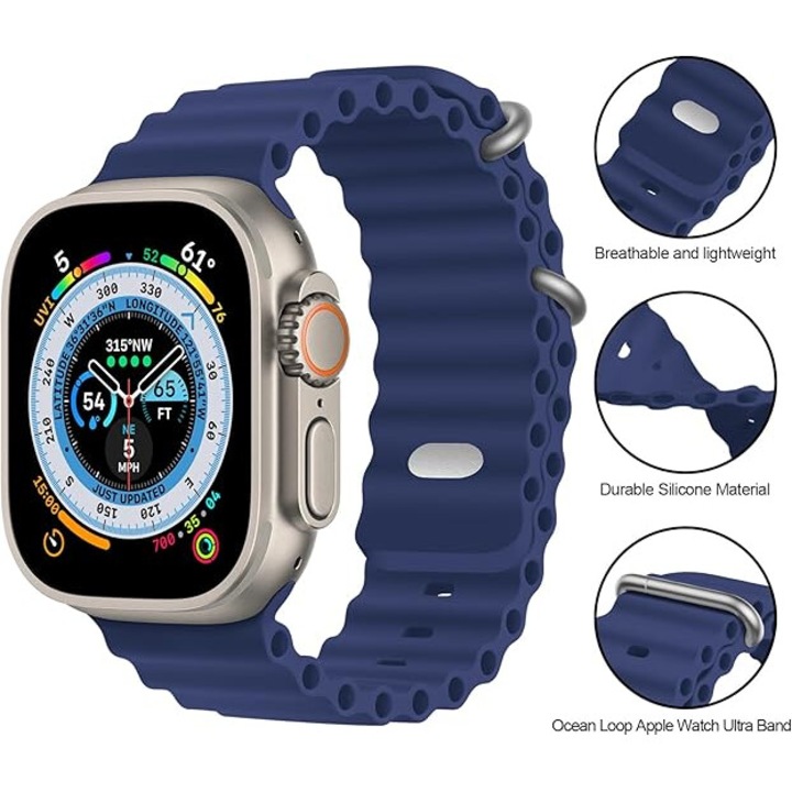 Curea Silicon Ultra, compatibila Apple Watch 1, 2, 3, 4, 5, 6, 7, 8, Ultra, SE, 41/40/38MM, Albastru