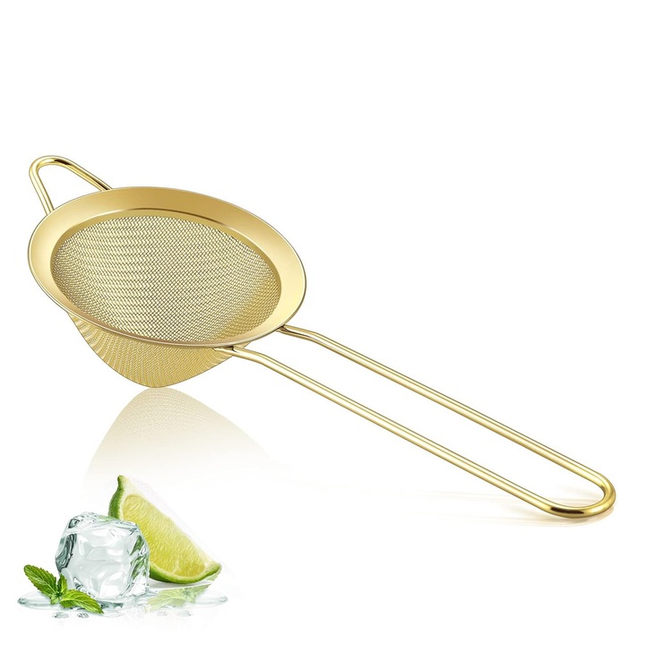 Strecurator de bucatarie, conic, din otel inoxidabil, cu manere lungi, set de ustensile de bar, auriu