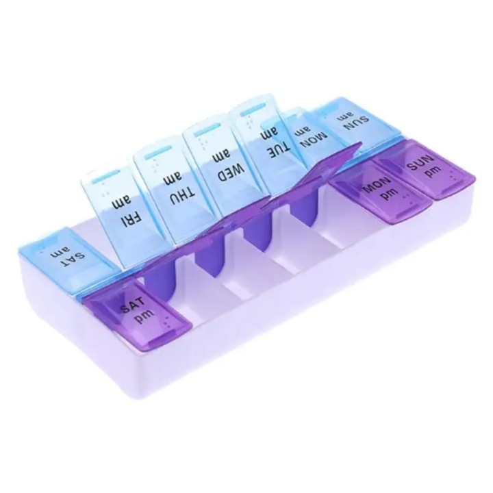 Organizator Medicamente Saptamanal, MOOD ( BE AUTHENTIC ), Cutie cu 14 Compartimente, Dimineata si Seara, Recipiente Detasabile