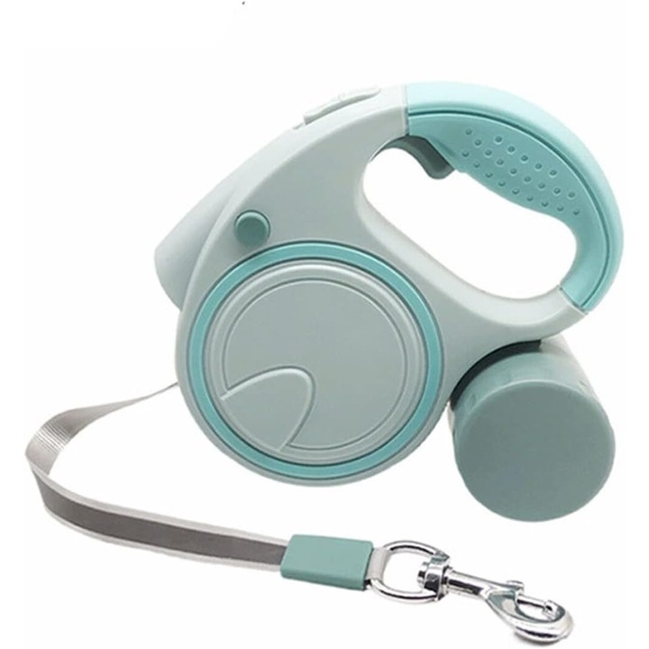 Lesa retractabila Cu Lanterna Extensie de 5m Catarama Rotativa, Nylon Durabil, Maner Captusit Culoare Verde, Manolex®