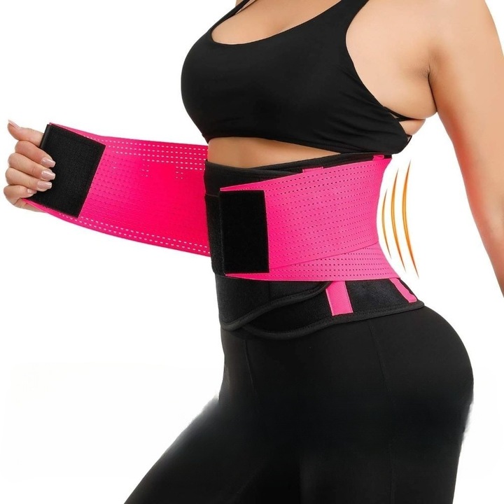 Centura abdominala SERBY®, brau lombar pentru fitness si conturarea taliei, potrivit oriunde acasa la birou sau sala de sport, material respirabil, marimea M, negru cu roz
