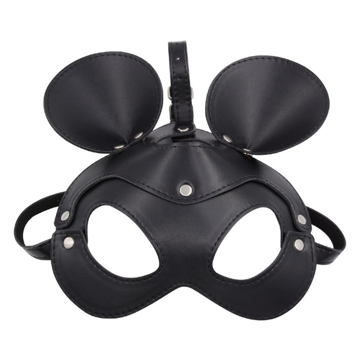 Set Accesorii BDSM, Masca Reglabila, PU Piele, Negru, 20x25cm