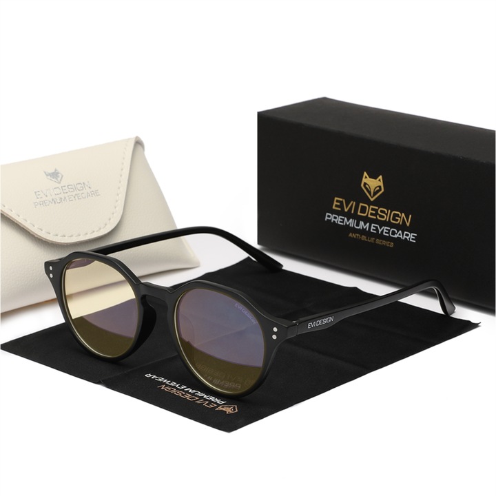 Ochelari de computer care blocheaza 45% din lumina albastra ANTI BLUE LIGHT cu etui, 6005, negru glossy