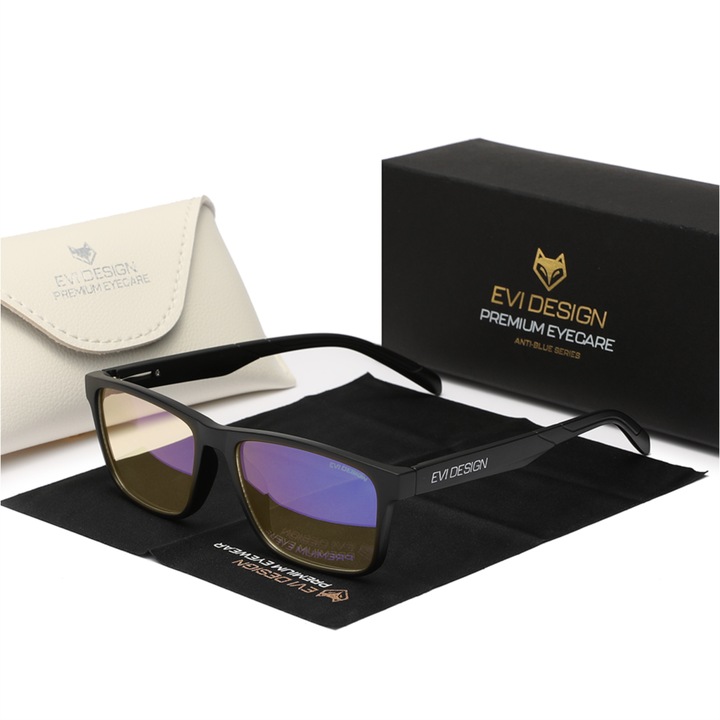 Ochelari de computer care blocheaza 45% din lumina albastra ANTI BLUE LIGHT cu etui, 7356, negru mat