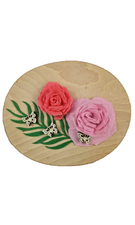 Ékszerdoboz, nyárfa, filc rózsák, 18 cm