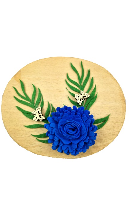 Ékszerdoboz, nyárfa, kék virág, filc, 18 cm