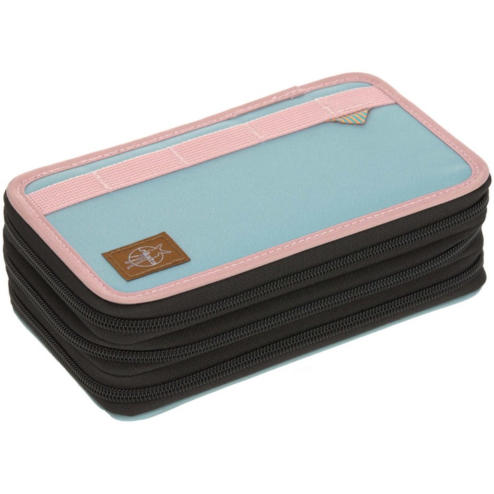 Penar mare cu trei compartimente, Unique, rose, blue, black, 12,8 x 6,8 x 21 cm