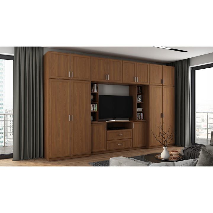 Set Mobilier pentru living, Meblast, Dako, 380 cm x 240 cm x 55 cm, PAL 18 mm, HDF de 3 mm, PVC 0.8 mm, Cirese de Porto