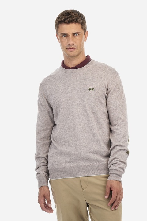 LA MARTINA, Pulover din amestec de lana cu decolteu la baza gatului, Maro melange, L