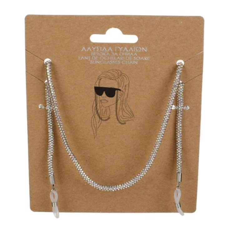 Siret Rotund Argintiu cu Stras pentru Ochelari 74cm