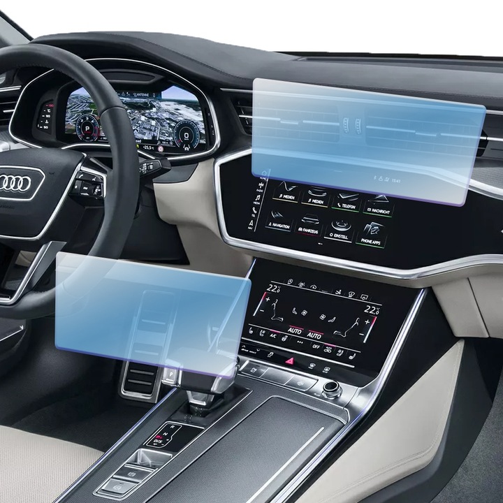 Комплект от 2 регенерируеми хидрогелни защитни фолиа за автомобилна навигация за Audi A7 2020, гъвкав хидрокристал, безупречен външен вид, технология Premium Optim Core, против надраскване, усъвършенствана чувствителност, прозрачност