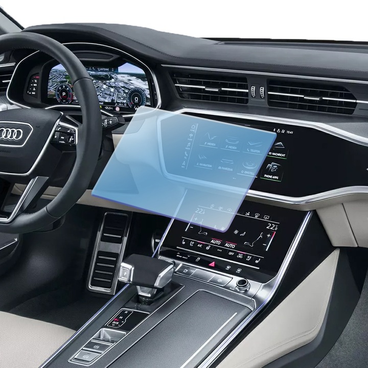 Регенерируемо хидрогелно автомобилно вторично навигационно защитно фолио за Audi A7 2019, гъвкав хидрокристал, безупречен външен вид, технология Premium Optim Core, против надраскване, усъвършенствана чувствителност, прозрачен