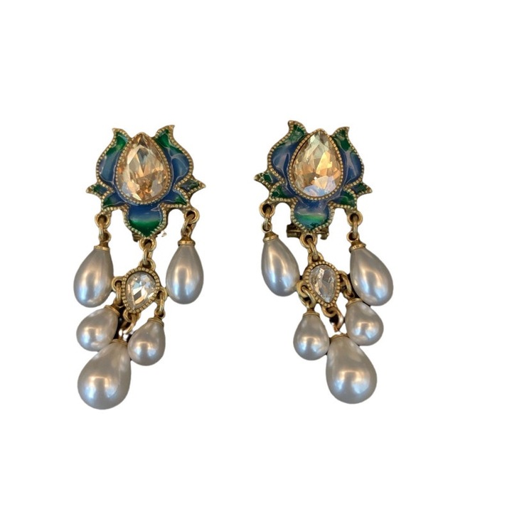Cercei dama, Aliaj/Perla/Sticla, Multicolor