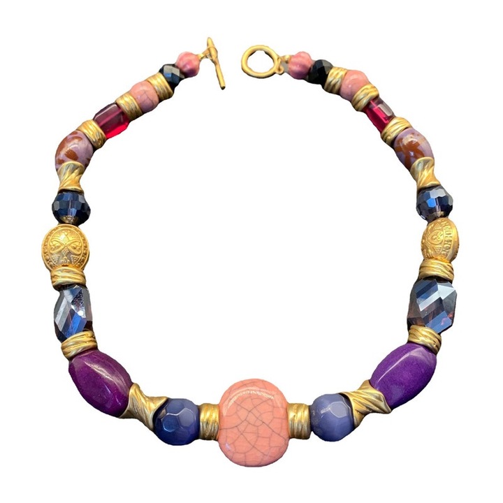 Colier ceramic stil chinezesc, retro literar, asimetrie, turcoaz