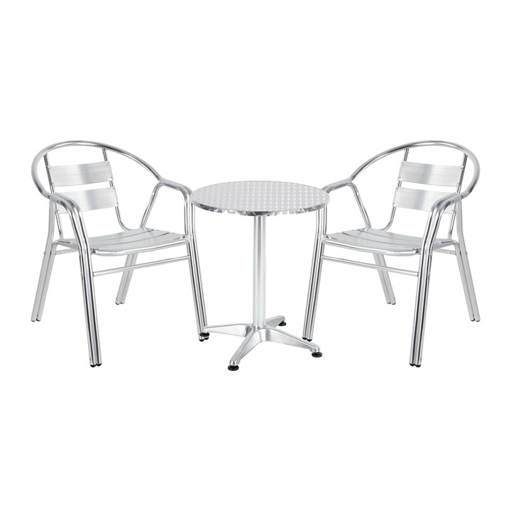 Set 3 buc masa si scaune de gradina Sofia Argintiu 60x60x70 cm