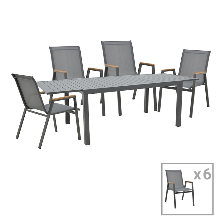 Set 7 buc masa si scaune de gradina Vito Gri 77x55x94 cm