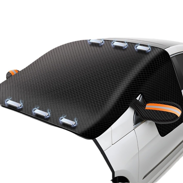 Сенник за предно стъкло BOMSTOM, Защита против замръзване, Светлоотразителна лента, черен, 253x117см