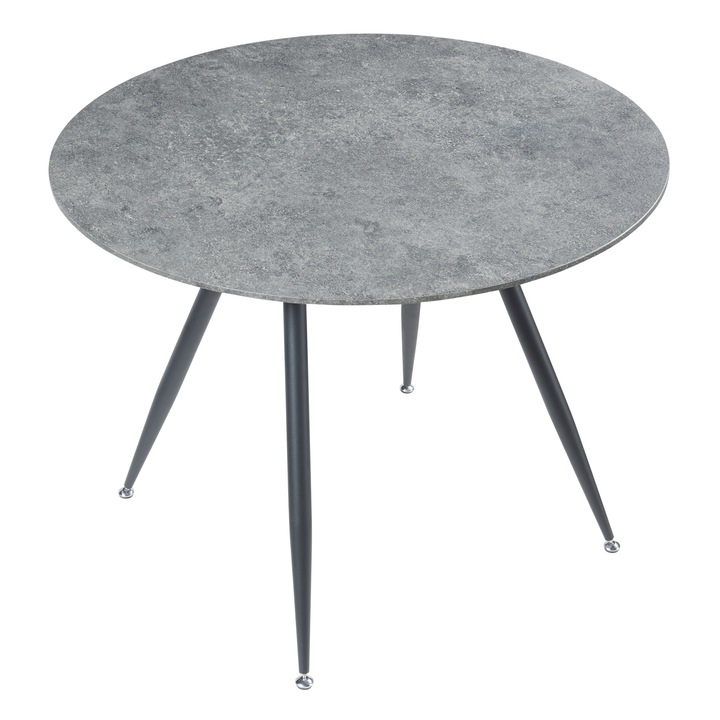 Masa bucatarie, en.casa, PXAT-3638 Fitjar, 100 x 75 cm, mdf, otel, efect beton, negru, forma rotunda